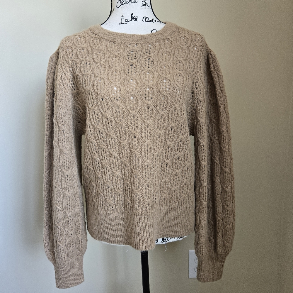 J.Crew balloon sleeve cable-knit sweater alpaca blend pullover womens L